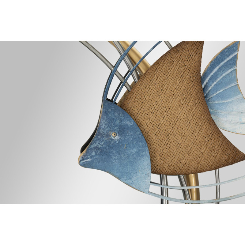 Miroir mural bord de mer Rond 68x67 en Métal Doré Motif Poissons Marine 