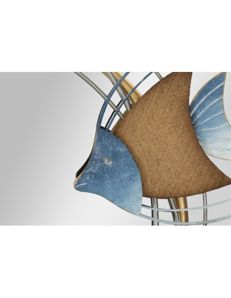 Miroir mural bord de mer Rond 68x67 en Métal Doré Motif Poissons Marine 