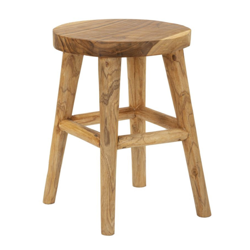 Tabouret artisanal ethnique Hauteur 55 cm en Bois de teck recyclé Marron Bulat - 1