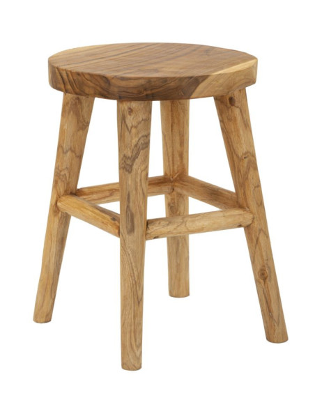 Tabouret artisanal ethnique Hauteur 55 cm en Bois de teck recyclé Marron Bulat - 1