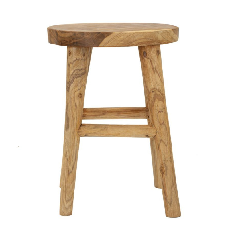 Tabouret artisanal ethnique Hauteur 55 cm en Bois de teck recyclé Marron Bulat - 3