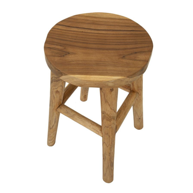 Tabouret artisanal ethnique Hauteur 55 cm en Bois de teck recyclé Marron Bulat - 4