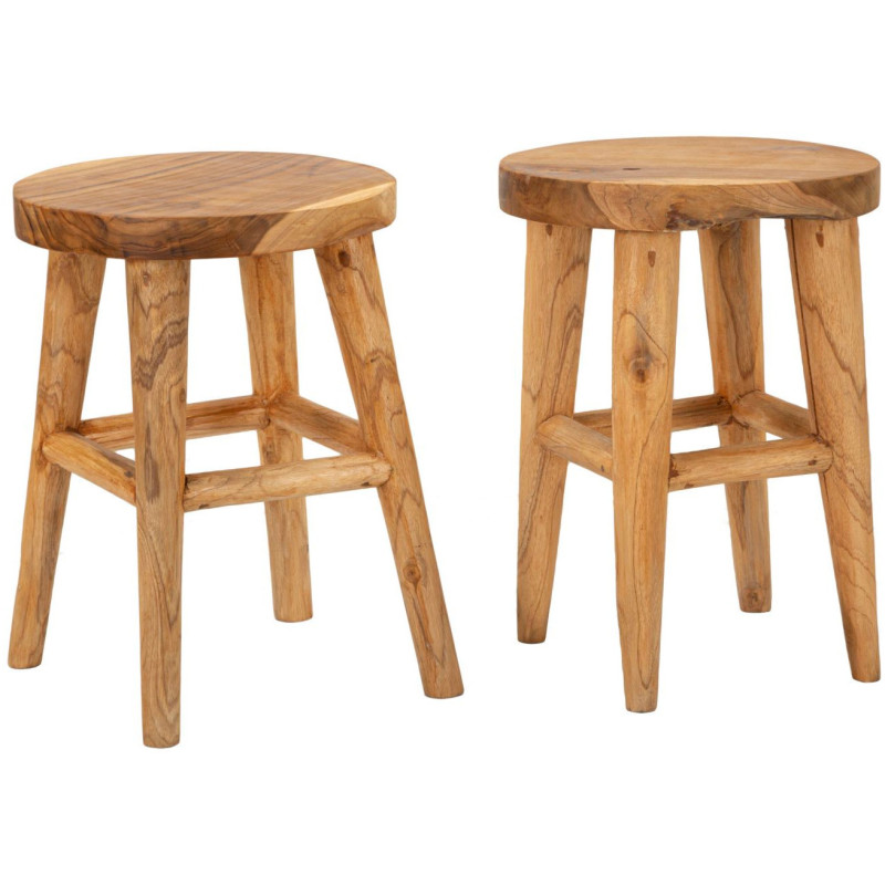 Tabouret artisanal ethnique Hauteur 55 cm en Bois de teck recyclé Marron Bulat - 7