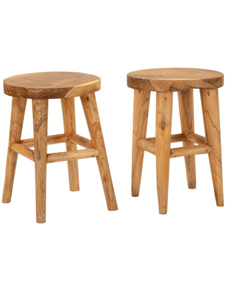 Tabouret artisanal ethnique Hauteur 55 cm en Bois de teck recyclé Marron Bulat - 7