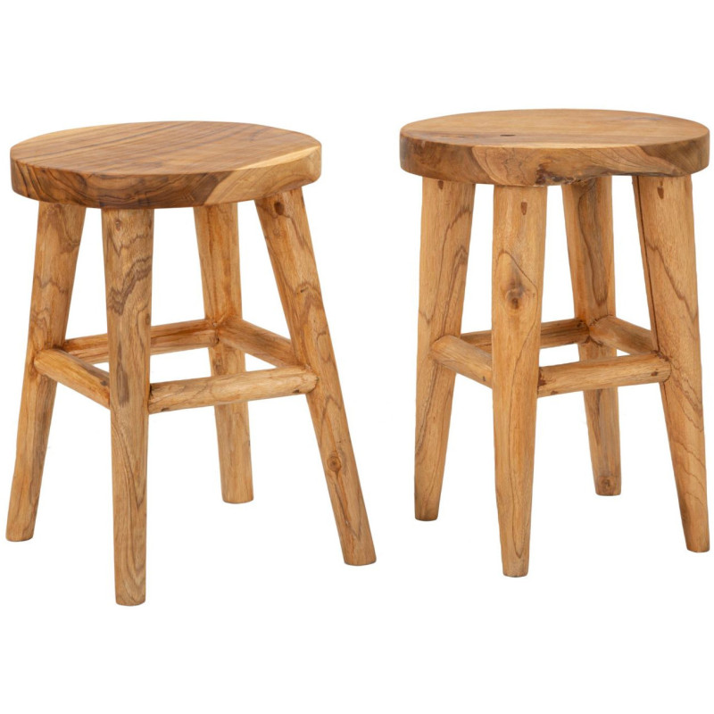 Tabouret artisanal ethnique Hauteur 55 cm en Bois de teck recyclé Marron Bulat - 8