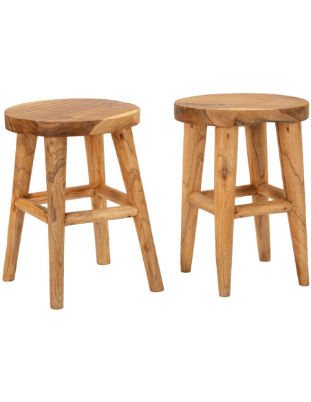 Tabouret artisanal ethnique Hauteur 55 cm en Bois de teck recyclé Marron Bulat - 8