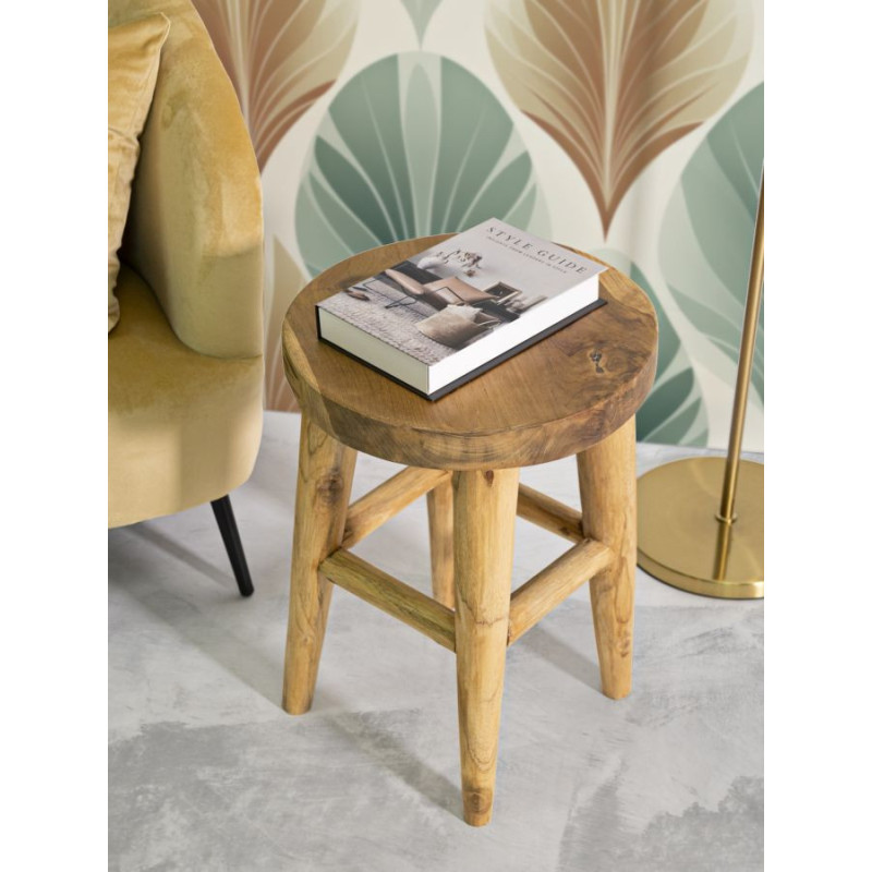 Tabouret artisanal ethnique Hauteur 55 cm en Bois de teck recyclé Marron Bulat - 2