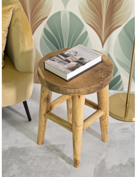 Tabouret artisanal ethnique Hauteur 55 cm en Bois de teck recyclé Marron Bulat - 2