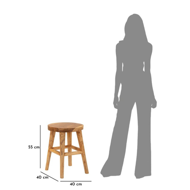 Tabouret artisanal ethnique Hauteur 55 cm en Bois de teck recyclé Marron Bulat - 9