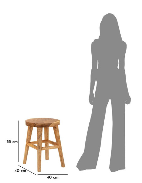 Tabouret artisanal ethnique Hauteur 55 cm en Bois de teck recyclé Marron Bulat - 9