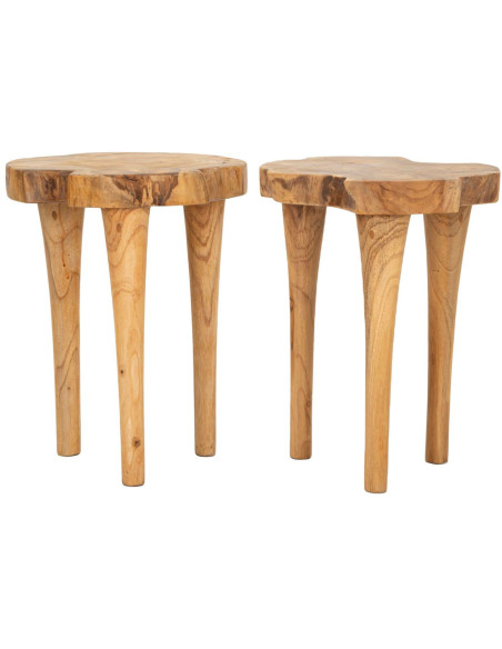 Tabouret artisanal ethnique Hauteur 45 cm en Bois de teck recyclé Marron Kursi - 10