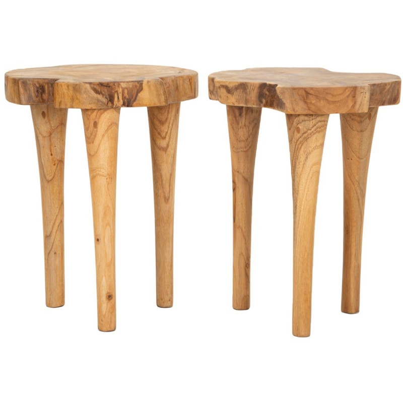 Tabouret artisanal ethnique Hauteur 45 cm en Bois de teck recyclé Marron Kursi - 11