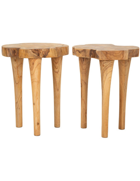 Tabouret artisanal ethnique Hauteur 45 cm en Bois de teck recyclé Marron Kursi - 11