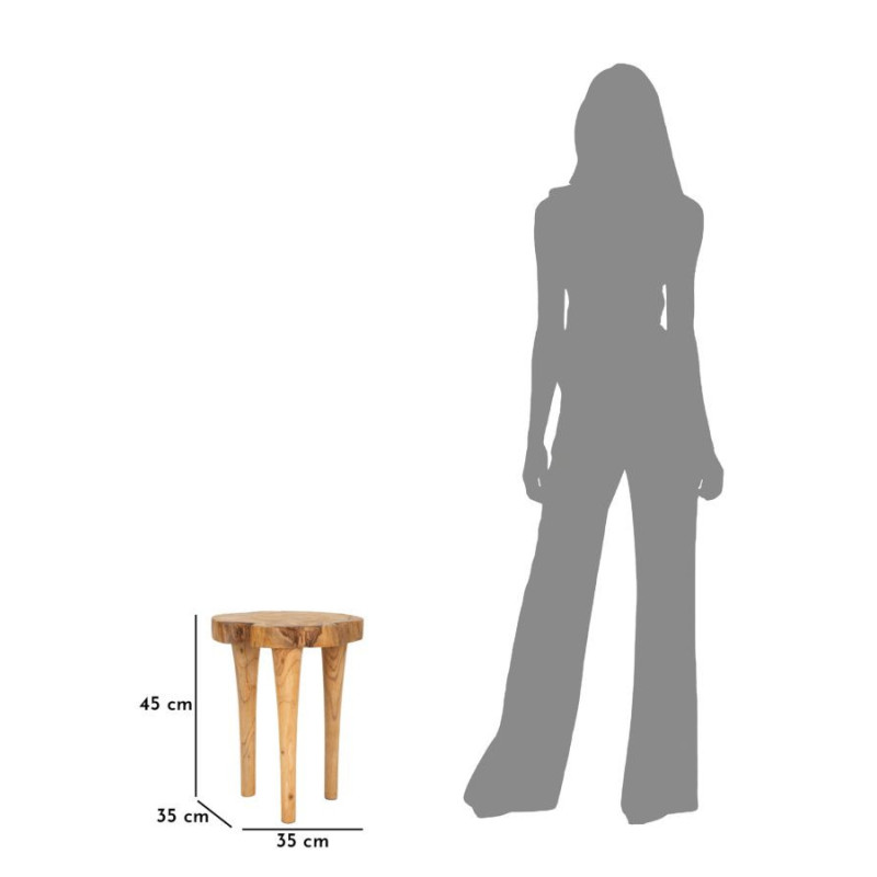 Tabouret artisanal ethnique Hauteur 45 cm en Bois de teck recyclé Marron Kursi 