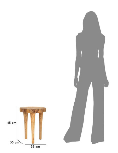 Tabouret artisanal ethnique Hauteur 45 cm en Bois de teck recyclé Marron Kursi 