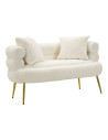 Canapé Bouclette moderne Droit 2 places en Tissu Blanc Bouclé Métal Doré Bois Soffy Plus 