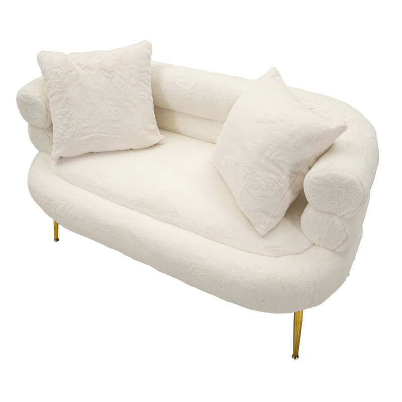 Canapé Bouclette moderne Droit 2 places en Tissu Blanc Bouclé Métal Doré Bois Soffy Plus 