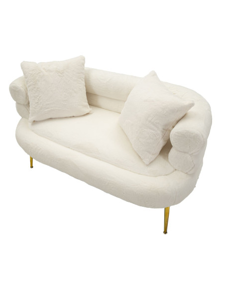 Canapé Bouclette moderne Droit 2 places en Tissu Blanc Bouclé Métal Doré Bois Soffy Plus 