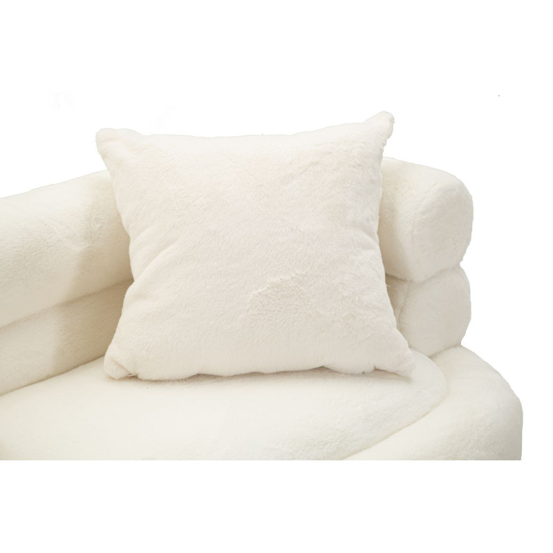 Canapé Bouclette moderne Droit 2 places en Tissu Blanc Bouclé Métal Doré Bois Soffy Plus 