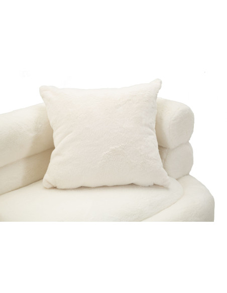 Canapé Bouclette moderne Droit 2 places en Tissu Blanc Bouclé Métal Doré Bois Soffy Plus 