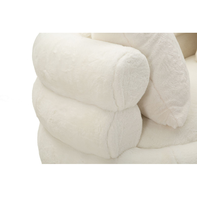 Canapé Bouclette moderne Droit 2 places en Tissu Blanc Bouclé Métal Doré Bois Soffy Plus 