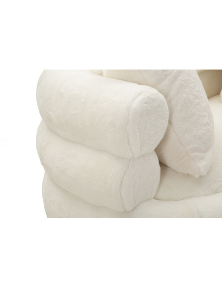 Canapé Bouclette moderne Droit 2 places en Tissu Blanc Bouclé Métal Doré Bois Soffy Plus 