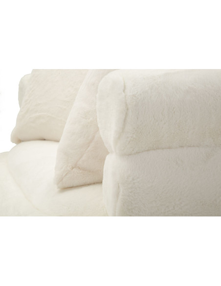 Canapé Bouclette moderne Droit 2 places en Tissu Blanc Bouclé Métal Doré Bois Soffy Plus 