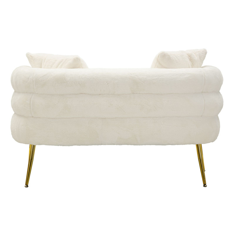 Canapé Bouclette moderne Droit 2 places en Tissu Blanc Bouclé Métal Doré Bois Soffy Plus 