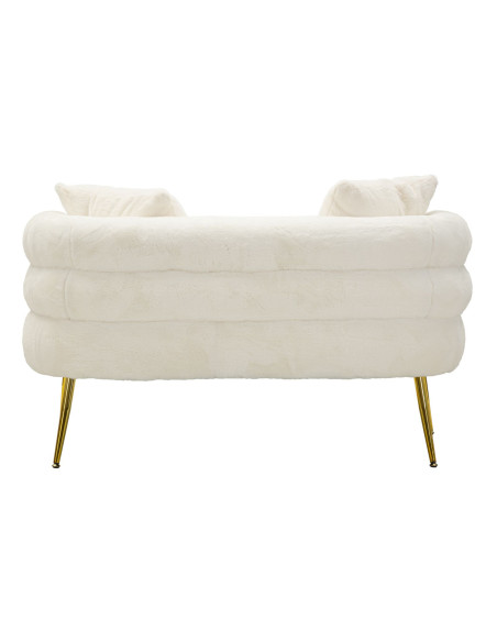 Canapé Bouclette moderne Droit 2 places en Tissu Blanc Bouclé Métal Doré Bois Soffy Plus 