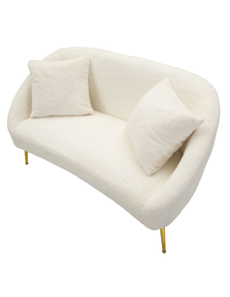 Canapé Bouclette moderne Droit 2 places en Tissu Blanc Bouclé Métal Doré Bois Soffy 