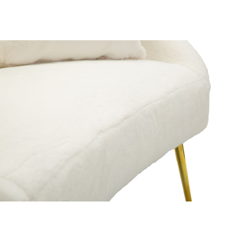 Canapé Bouclette moderne Droit 2 places en Tissu Blanc Bouclé Métal Doré Bois Soffy 