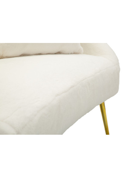 Canapé Bouclette moderne Droit 2 places en Tissu Blanc Bouclé Métal Doré Bois Soffy 