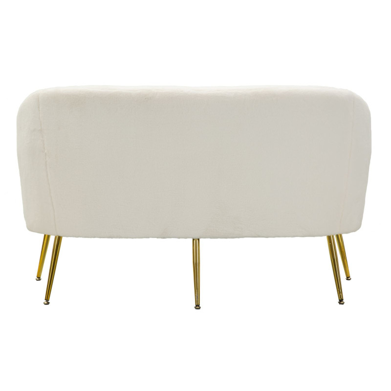 Canapé Bouclette moderne Droit 2 places en Tissu Blanc Bouclé Métal Doré Bois Soffy 