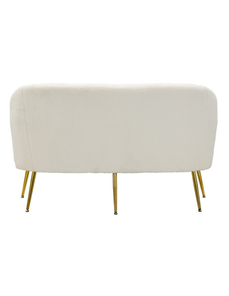 Canapé Bouclette moderne Droit 2 places en Tissu Blanc Bouclé Métal Doré Bois Soffy 