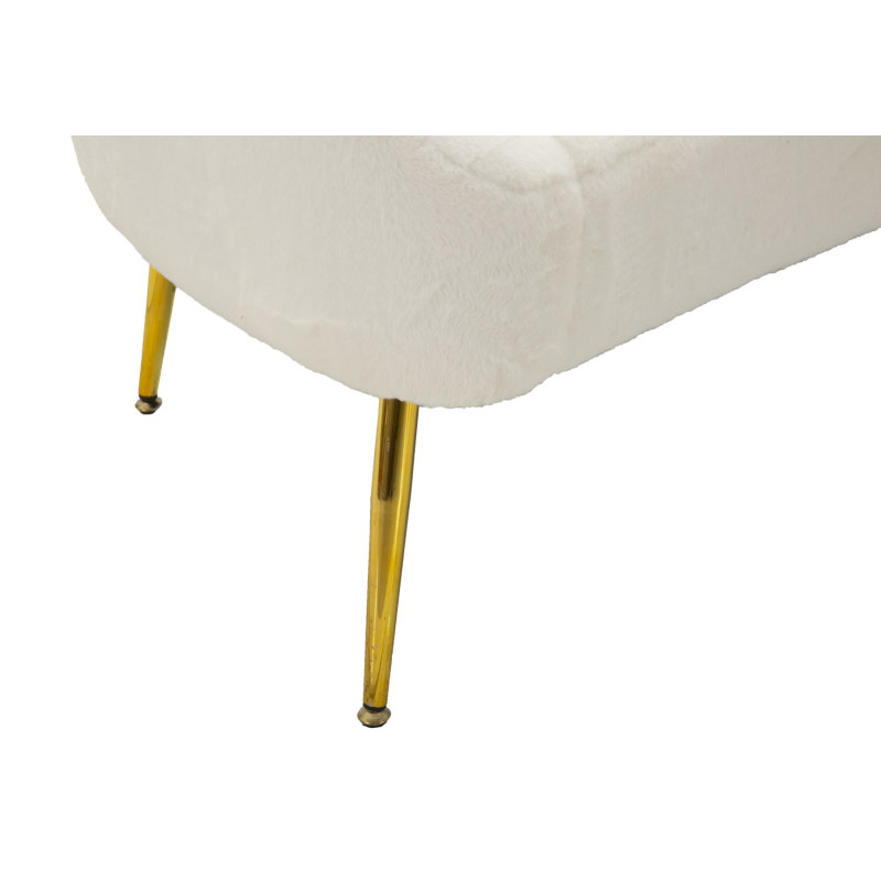 Canapé Bouclette moderne Droit 2 places en Tissu Blanc Bouclé Métal Doré Bois Soffy 