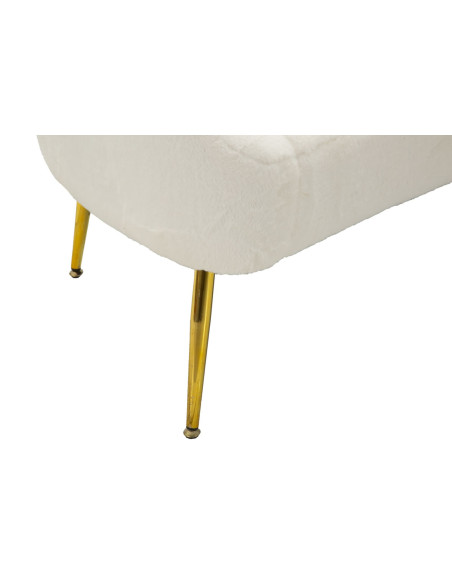 Canapé Bouclette moderne Droit 2 places en Tissu Blanc Bouclé Métal Doré Bois Soffy 
