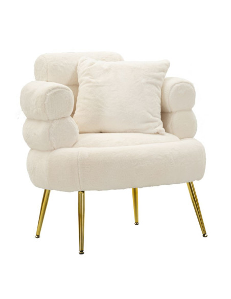 Fauteuil Bouclette moderne en Tissu Blanc Bouclé Métal Doré Bois Soffy Plus 