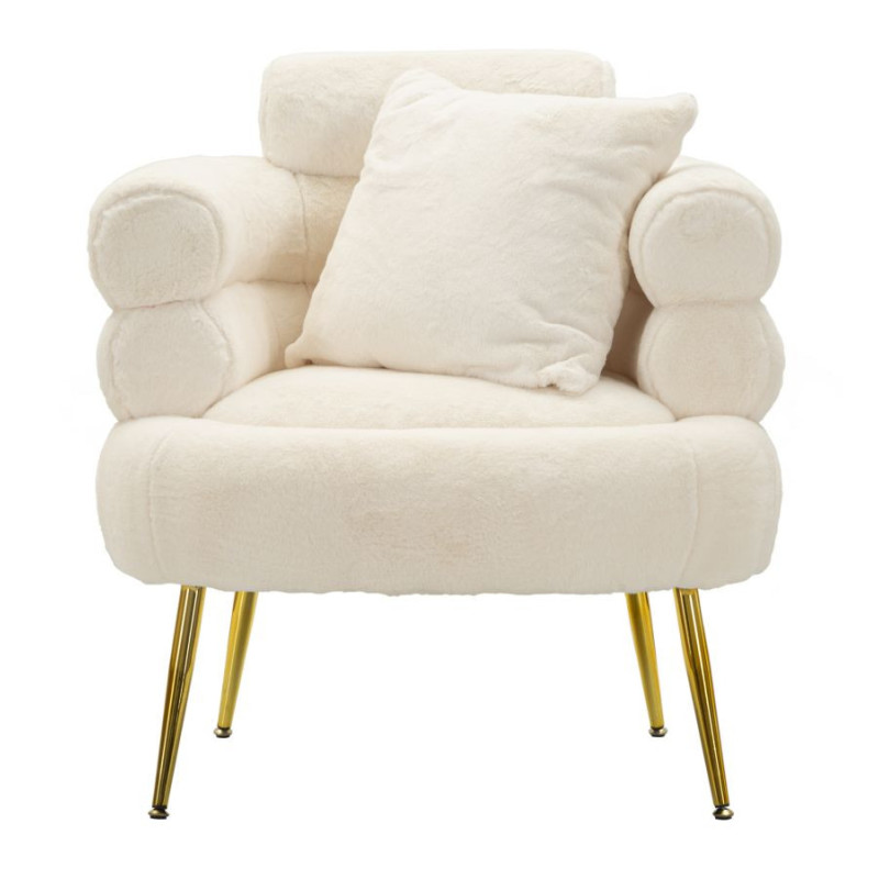 Fauteuil Bouclette moderne en Tissu Blanc Bouclé Métal Doré Bois Soffy Plus 