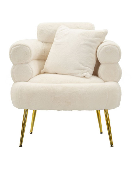 Fauteuil Bouclette moderne en Tissu Blanc Bouclé Métal Doré Bois Soffy Plus 