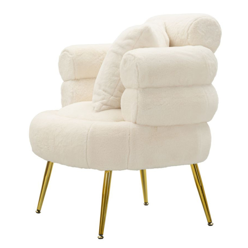 Fauteuil Bouclette moderne en Tissu Blanc Bouclé Métal Doré Bois Soffy Plus 