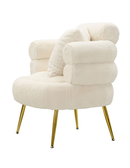 Fauteuil Bouclette moderne en Tissu Blanc Bouclé Métal Doré Bois Soffy Plus 