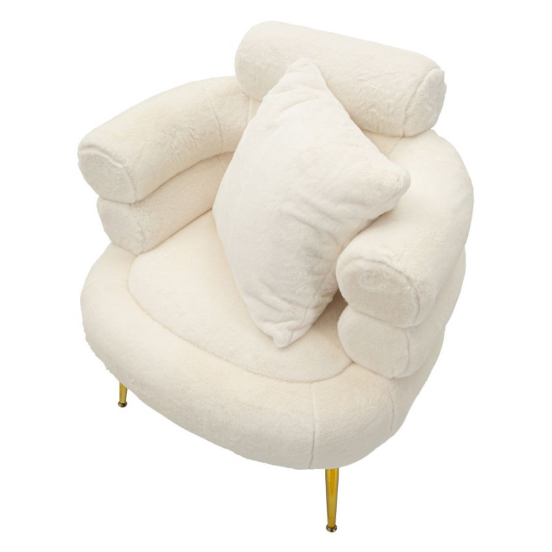 Fauteuil Bouclette moderne en Tissu Blanc Bouclé Métal Doré Bois Soffy Plus 