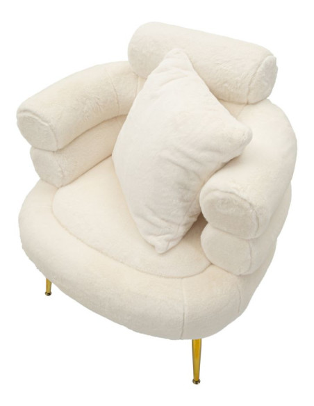Fauteuil Bouclette moderne en Tissu Blanc Bouclé Métal Doré Bois Soffy Plus 