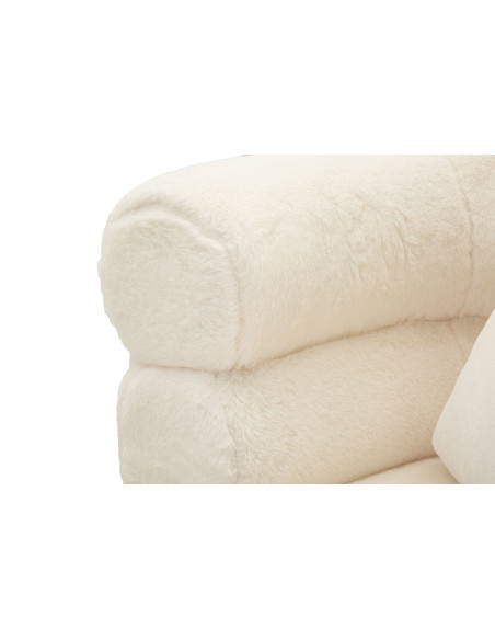 Fauteuil Bouclette moderne en Tissu Blanc Bouclé Métal Doré Bois Soffy Plus 