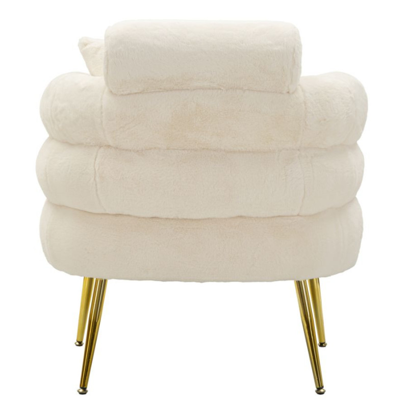 Fauteuil Bouclette moderne en Tissu Blanc Bouclé Métal Doré Bois Soffy Plus 