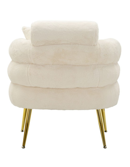 Fauteuil Bouclette moderne en Tissu Blanc Bouclé Métal Doré Bois Soffy Plus 
