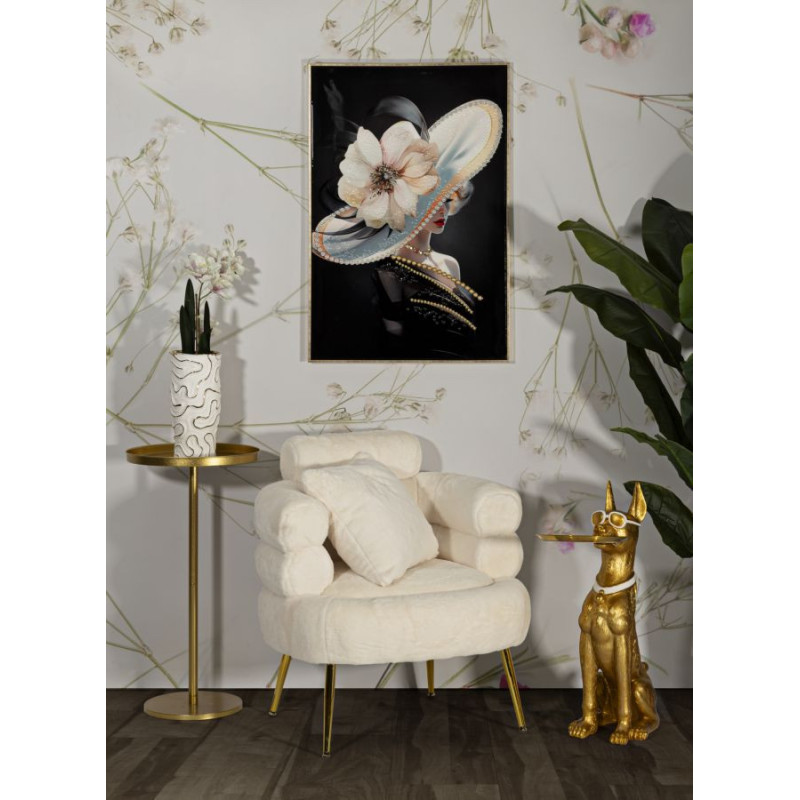 Fauteuil Bouclette moderne en Tissu Blanc Bouclé Métal Doré Bois Soffy Plus 