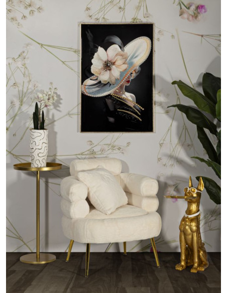 Fauteuil Bouclette moderne en Tissu Blanc Bouclé Métal Doré Bois Soffy Plus 