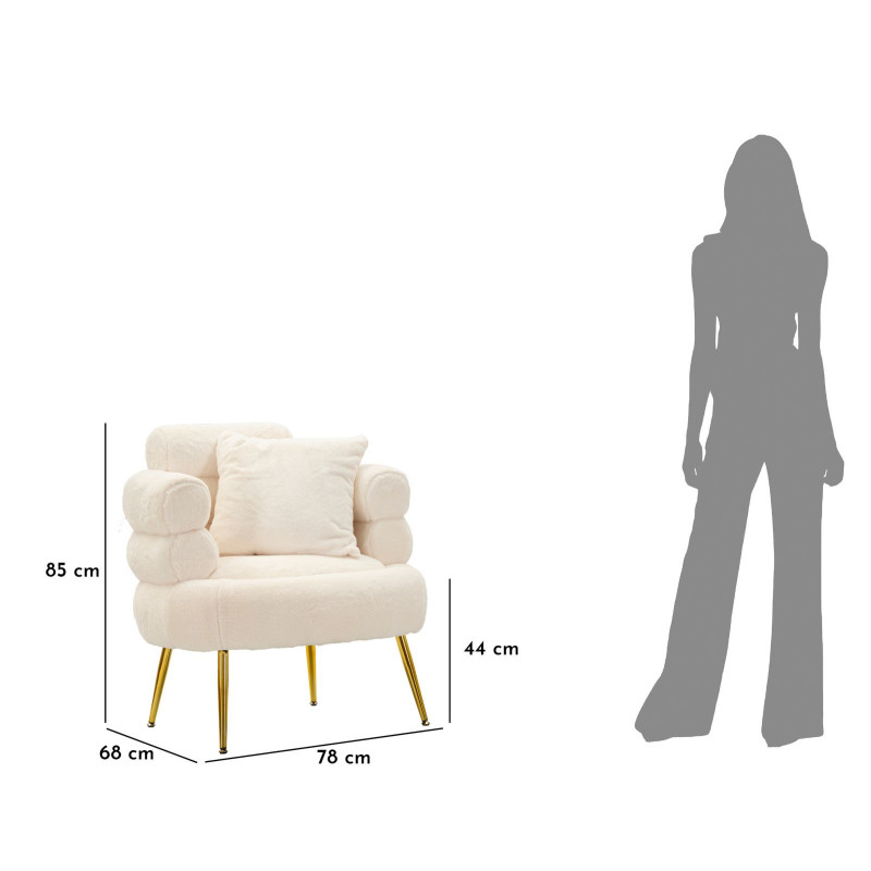 Fauteuil Bouclette moderne en Tissu Blanc Bouclé Métal Doré Bois Soffy Plus 