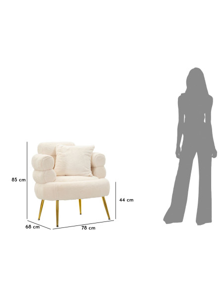 Fauteuil Bouclette moderne en Tissu Blanc Bouclé Métal Doré Bois Soffy Plus 